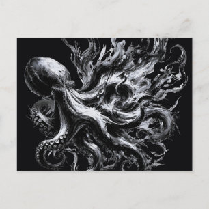 Postal De Anuncios Pulpo Kraken de fluido de tinta abstracta