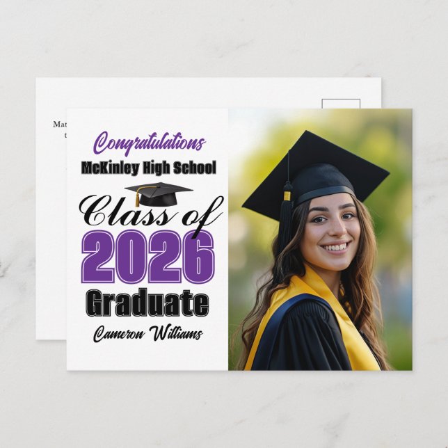 Postal De Anuncios Purple Class of 2026 Graduate Photo Graduation (Anverso / Reverso)