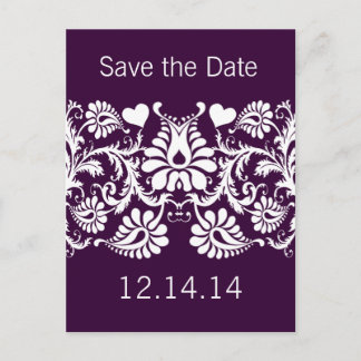 Postal De Anuncios Purple Damask Save the Date