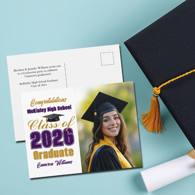 Postal De Anuncios Purple Gold Class of 2026 Photo Graduation (Subido por el creador)