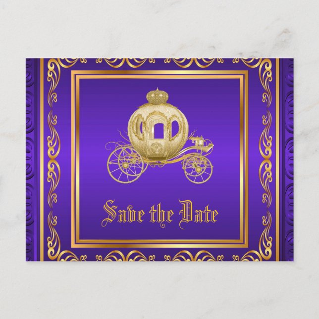 Postal De Anuncios Purple Gold Royal Carriage Save the Date (Anverso)