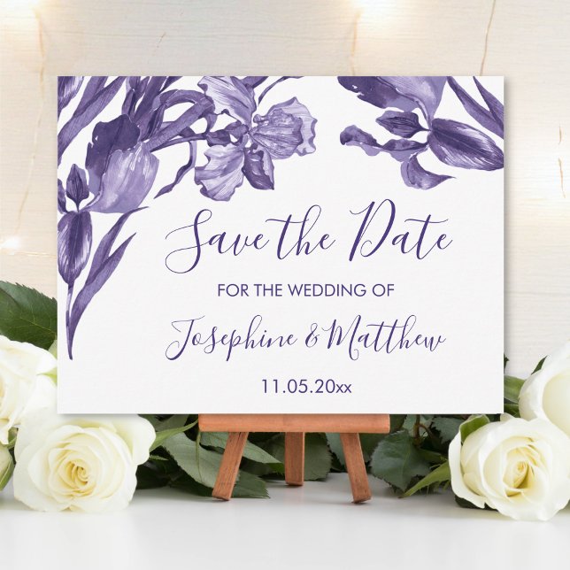 Postal De Anuncios Purple Iris Floral Save the Date (Subido por el creador)