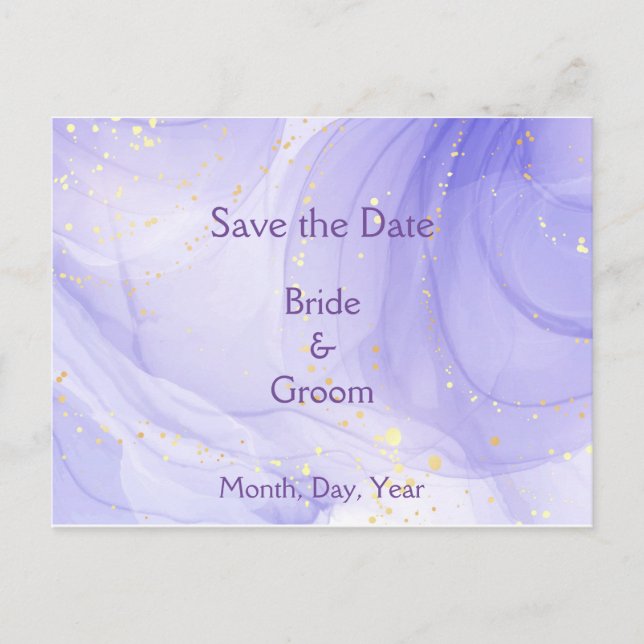 Postal De Anuncios Purple Lavender Swirl Gold Highlite Save the Date  (Anverso)
