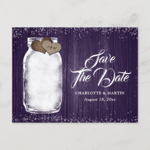 Postal De Anuncios Purple Mason Jar Rustic Wood Wedding Salva La Fech