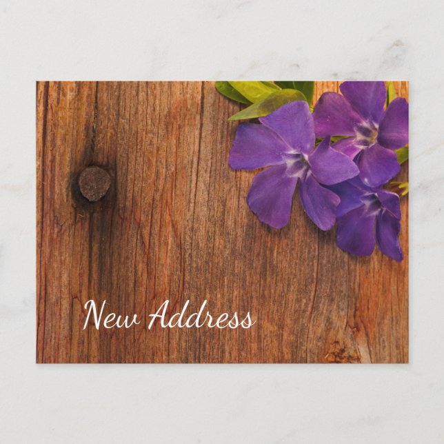 Postal De Anuncios Purple Periwinkle Flowle Barn Wood Nueva dirección (Anverso)