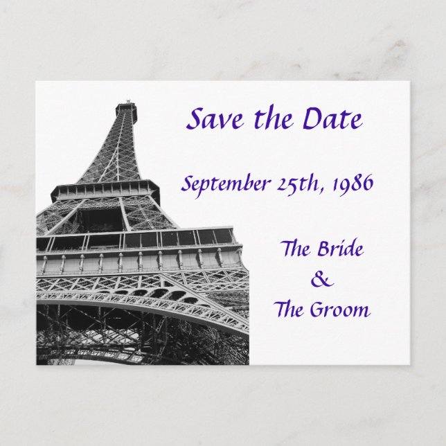 Postal De Anuncios Purple Save the Date Eiffel Tower (Anverso)