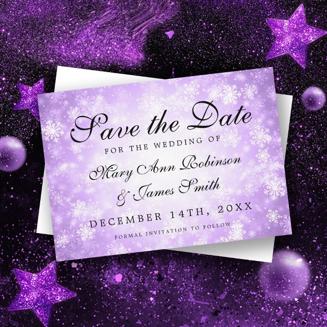 Postal De Anuncios Purple Winter Wonderland Elegant Save the Date (Subido por el creador)