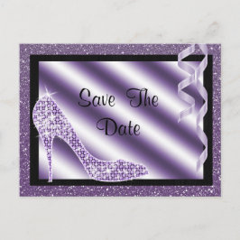 Postal De Anuncios Púrpura Stiletto y Streamers Quinceañera
