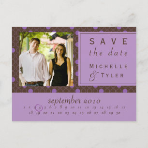 Postal De Anuncios Púrpura y Brown Circle Save the Date