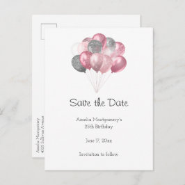 Postal De Anuncios Purpurina Bunch de globo rosa y plateado