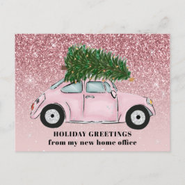 Postal De Anuncios Purpurina de árbol de navidad de coches rosados Nu