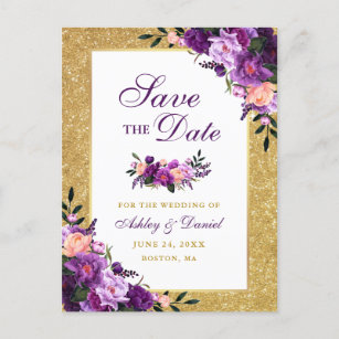 Postal De Anuncios Purpurina morado violeta floral de oro salva la fe