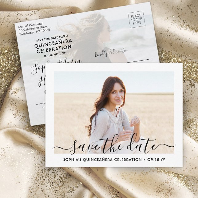 Postal De Anuncios Quinceañera Guardar el guión de la foto elegante d (Subido por el creador)