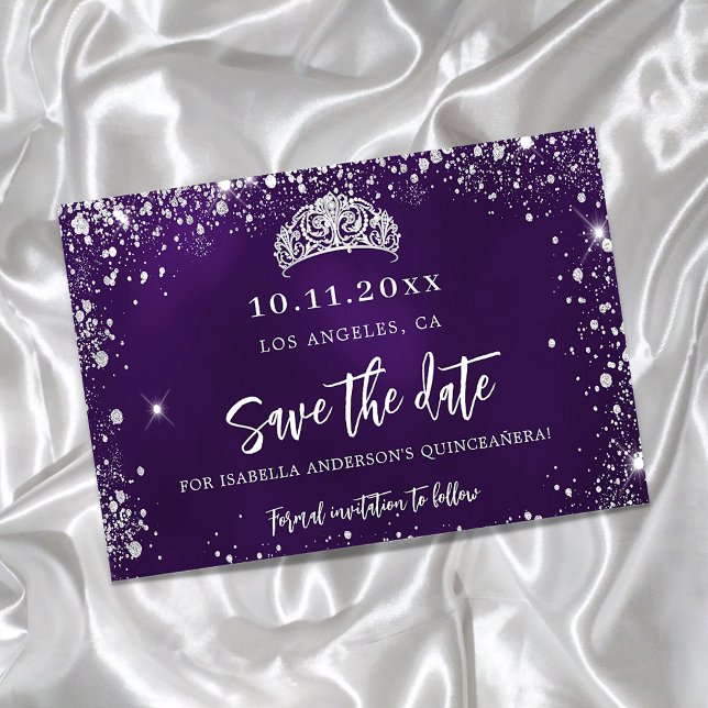 Postal De Anuncios Quinceañera púrpura tiara de plata para guardar la (Subido por el creador)