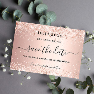 Postal De Anuncios Quinceañera rosa oro rosa fiesta guardar la fecha