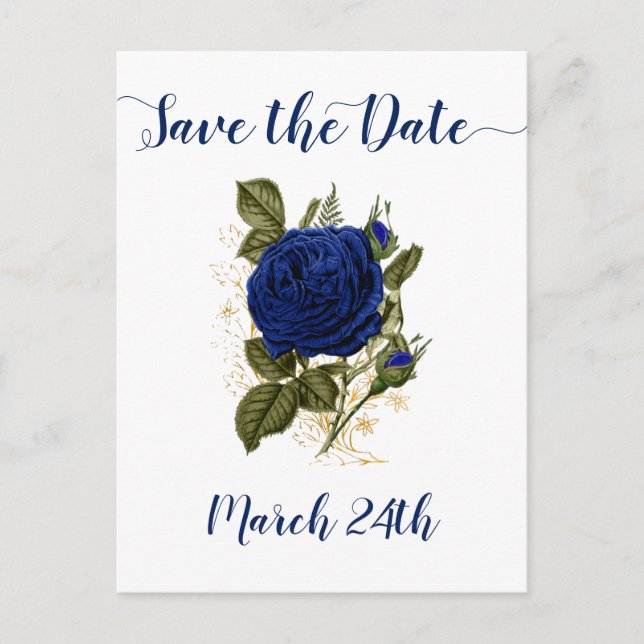 Postal De Anuncios Quinceanera Royal Blue Floral Save the Date (Anverso)
