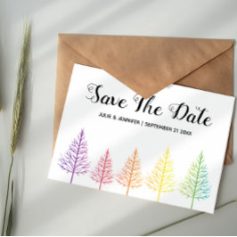 Postal De Anuncios Rainbow trees and confetti lesbian Save the Date