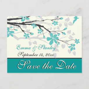 Postal De Anuncios Rama de magnolia boda turquesa Save the Date
