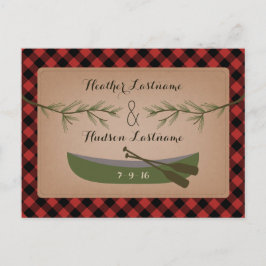 Postal De Anuncios Ramas de hoja perenne + Canoa Plaid Save The Date