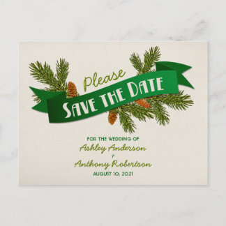 Postal De Anuncios Ramas de Pino Camping Boda Guardar la Fecha