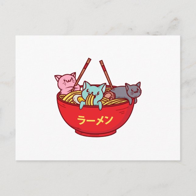 Postal De Anuncios Ramen japoneses adorables divertidos del gato del (Anverso)