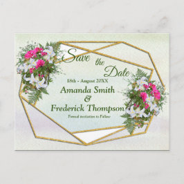 Postal De Anuncios Ramo de flores geométricas con brillo dorado para 