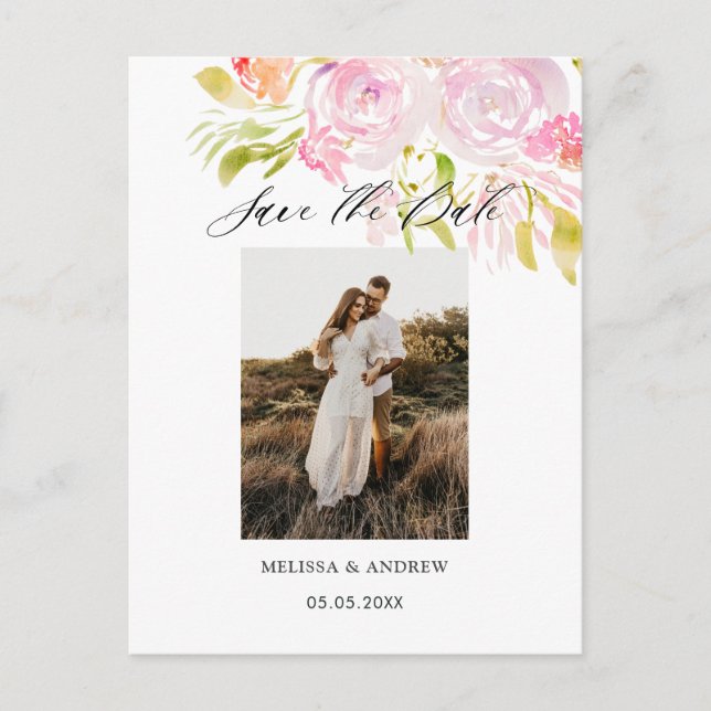 Postal De Anuncios Ramo de rosas en acuarela Save The Date (Anverso)