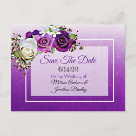 Postal De Anuncios Ramo de rosas púrpura para boda Save the Date