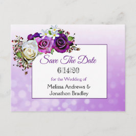 Postal De Anuncios Ramo de rosas púrpuras Save the Date boda