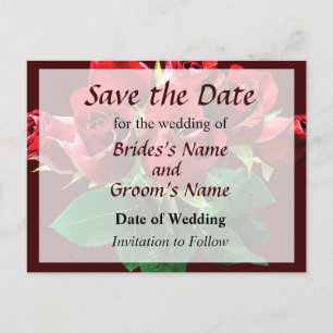 Postal De Anuncios Ramo de Rosas Rojas Save the Date
