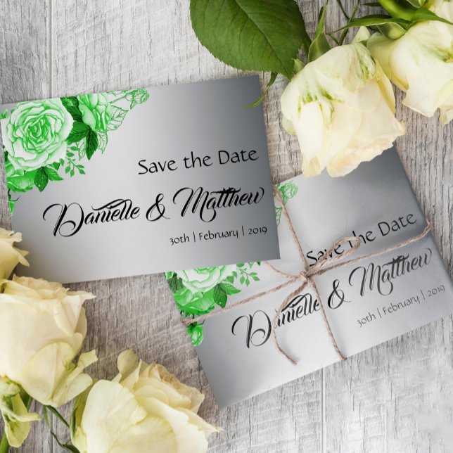 Postal De Anuncios Ramo de rosas verdes esmeralda en boda plateada (Subido por el creador)