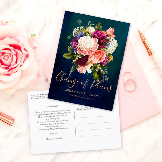 Postal De Anuncios Ramo Floral Romántico Esmeralda Verde Dorado Boda (Subido por el creador)