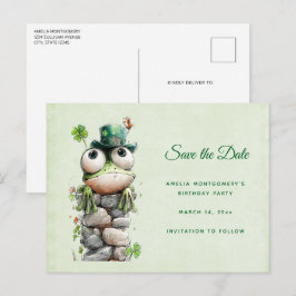 Postal De Anuncios Rana con sombrero verde y trébol adorable