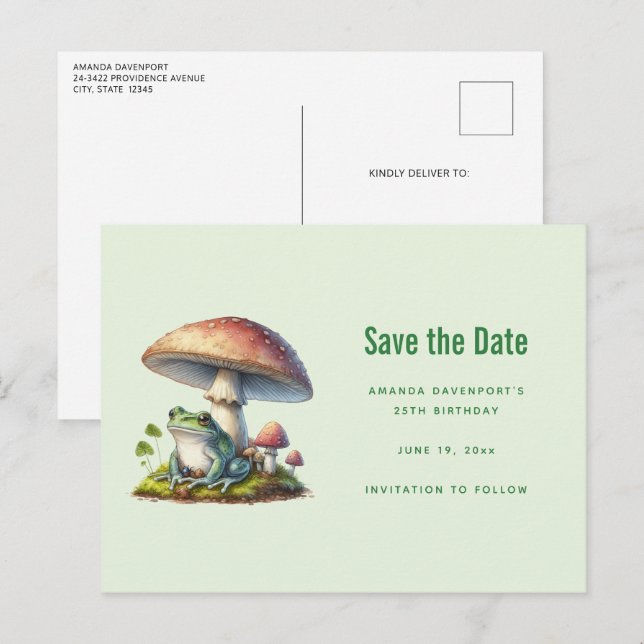 Postal De Anuncios Rana debajo de una seta naturaleza linda (Anverso / Reverso)