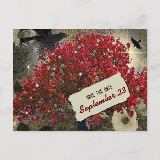 Postal De Anuncios Raven Red Tree Gothic Guardar la fecha (Anverso)