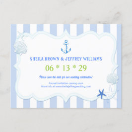Postal De Anuncios Rayas Azules Náuticas Boda Ahorra la Fecha