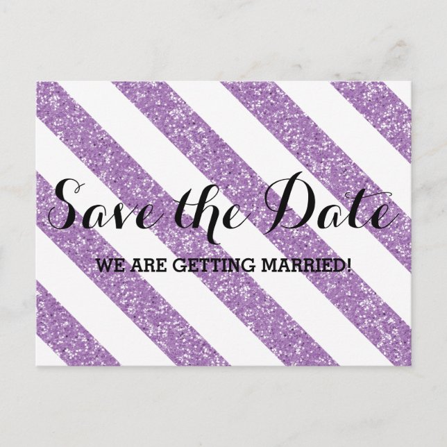 Postal De Anuncios Rayas de aspecto de Purpurina púrpura Guardar post (Anverso)