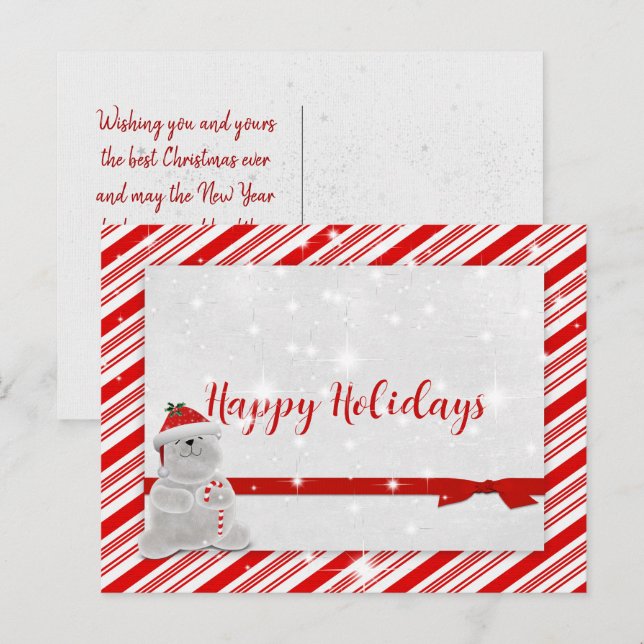 Postal De Anuncios Rayas de Caramelo con Oso Polar (Anverso / Reverso)