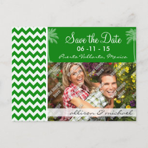Postal De Anuncios Rayas de Chevron verdes; Palm de verano