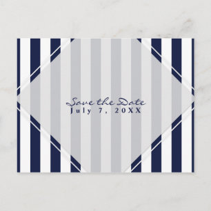 Postal De Anuncios Rayas Modernas Azules y Blancas Chic Save the Date