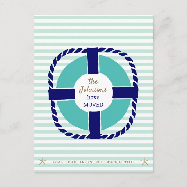 Postal De Anuncios Rayas náuticas mudadas a Florida nueva dirección (Anverso)