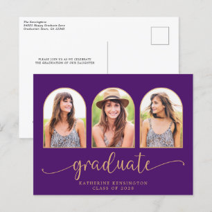 Postal De Anuncios Real Arco de Oro Morado 3 Graduación de Foto