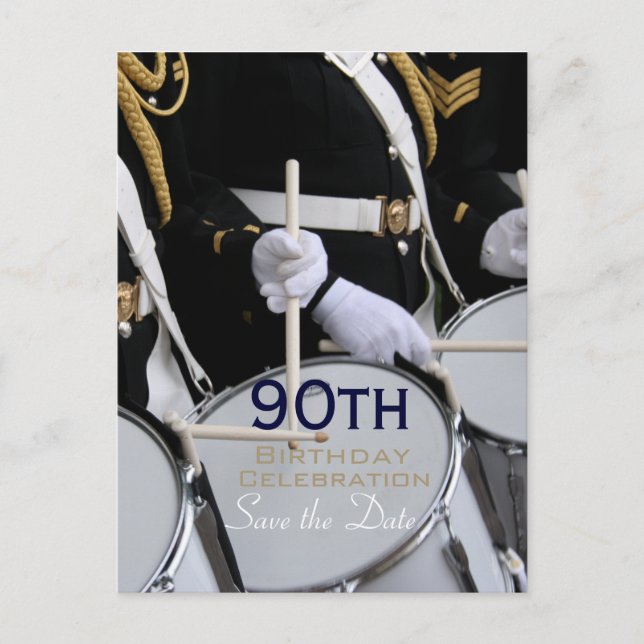Postal De Anuncios Real Banda Británica 90 cumpleaños Salven la fecha (Anverso)