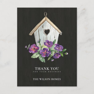 POSTAL DE ANUNCIOS REALISTA DE BIRDHOUSE FLORAL DE MADERA NEGRA GRACI