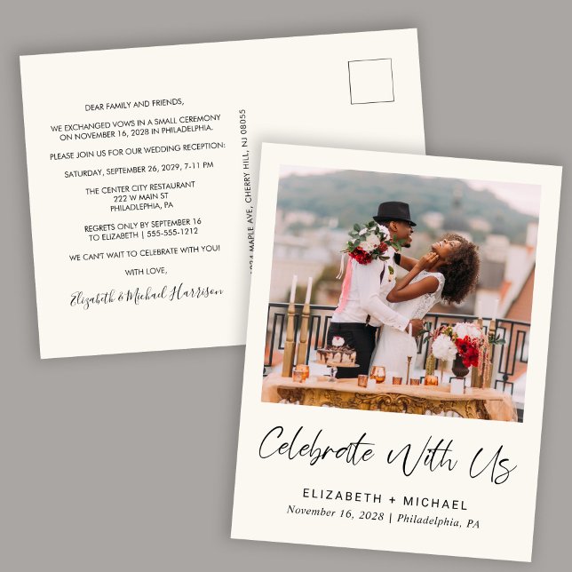 Postal De Anuncios Recepción de Boda con Crema de Fotos Elegantes (Subido por el creador)