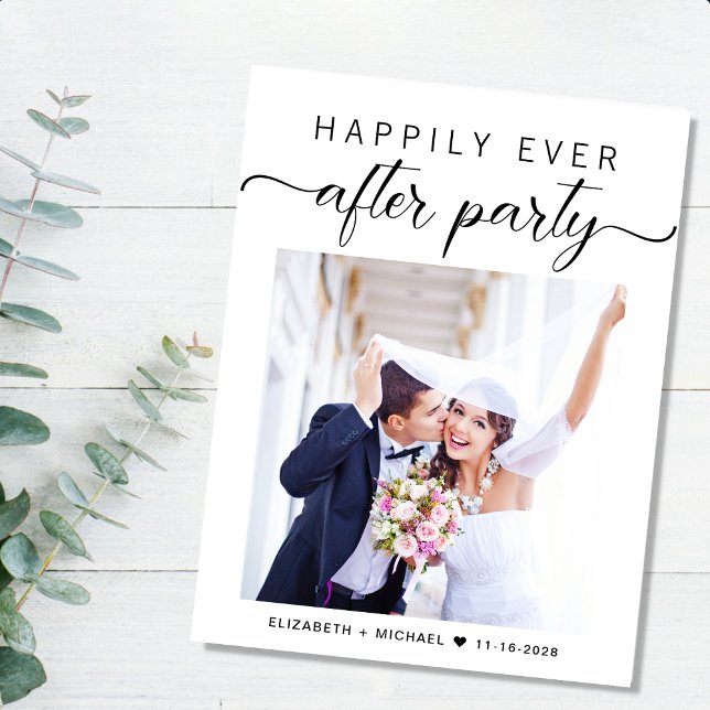 Postal De Anuncios Recepción de Boda con Foto de Huida (An chic Happily Ever After Party postcard invitation for your wedding celebration)