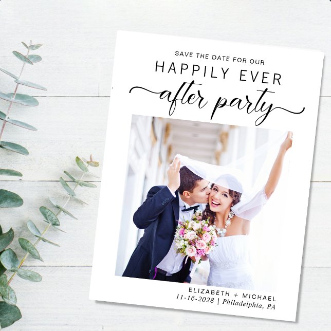 Postal De Anuncios Recepción de Boda con Foto Moderna Guardar la Fech (A stylish save the date announcement for a reception to celebrate your elopement or private wedding)