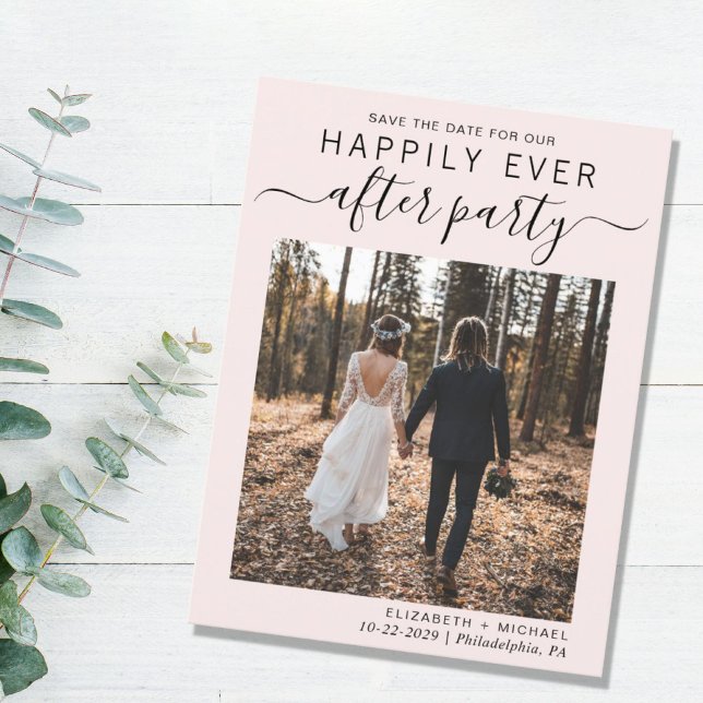 Postal De Anuncios Recepción De Boda Foto Rosa Guardar La Fecha (An chic Happily Ever After Party postcard invitation for your wedding celebration)