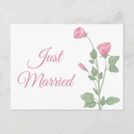 Postal De Anuncios Recién Casados Acuarela Floral Rosa Boda