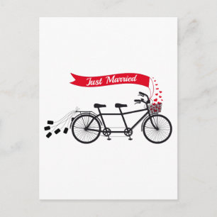 Postal De Anuncios Recién casados, bicicleta tándem de boda